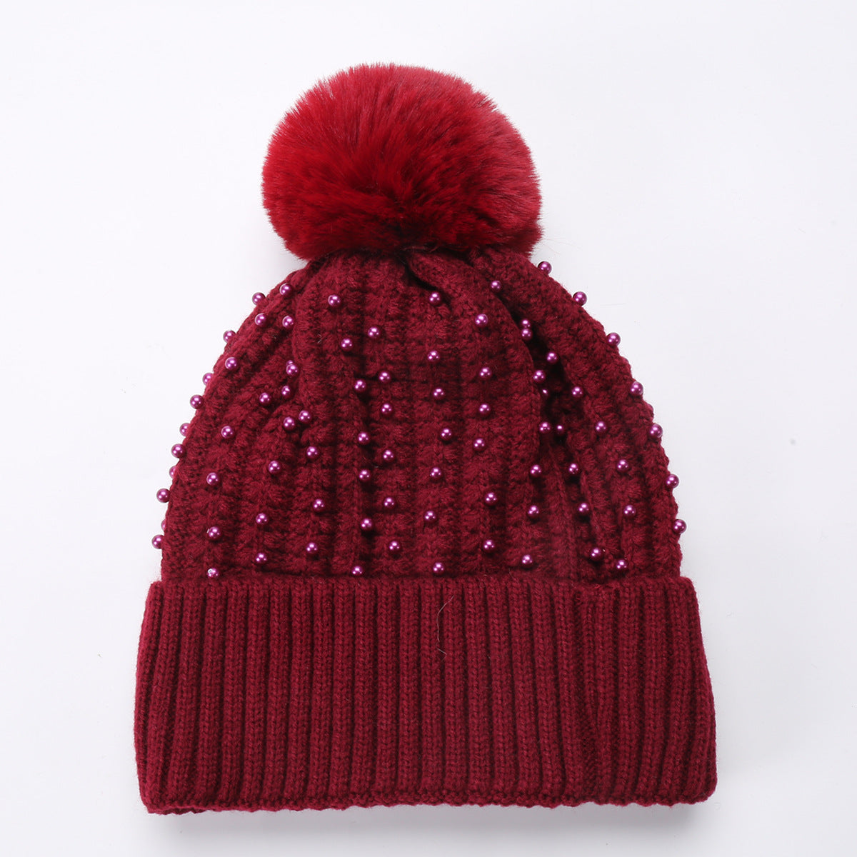 Women knitted hat with pearl design