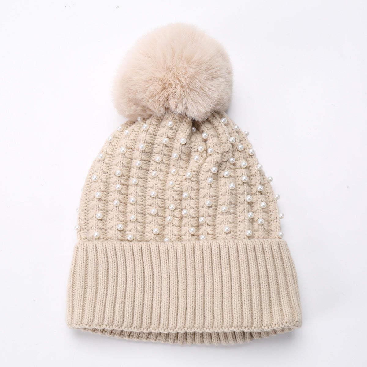 Women knitted hat with pearl design