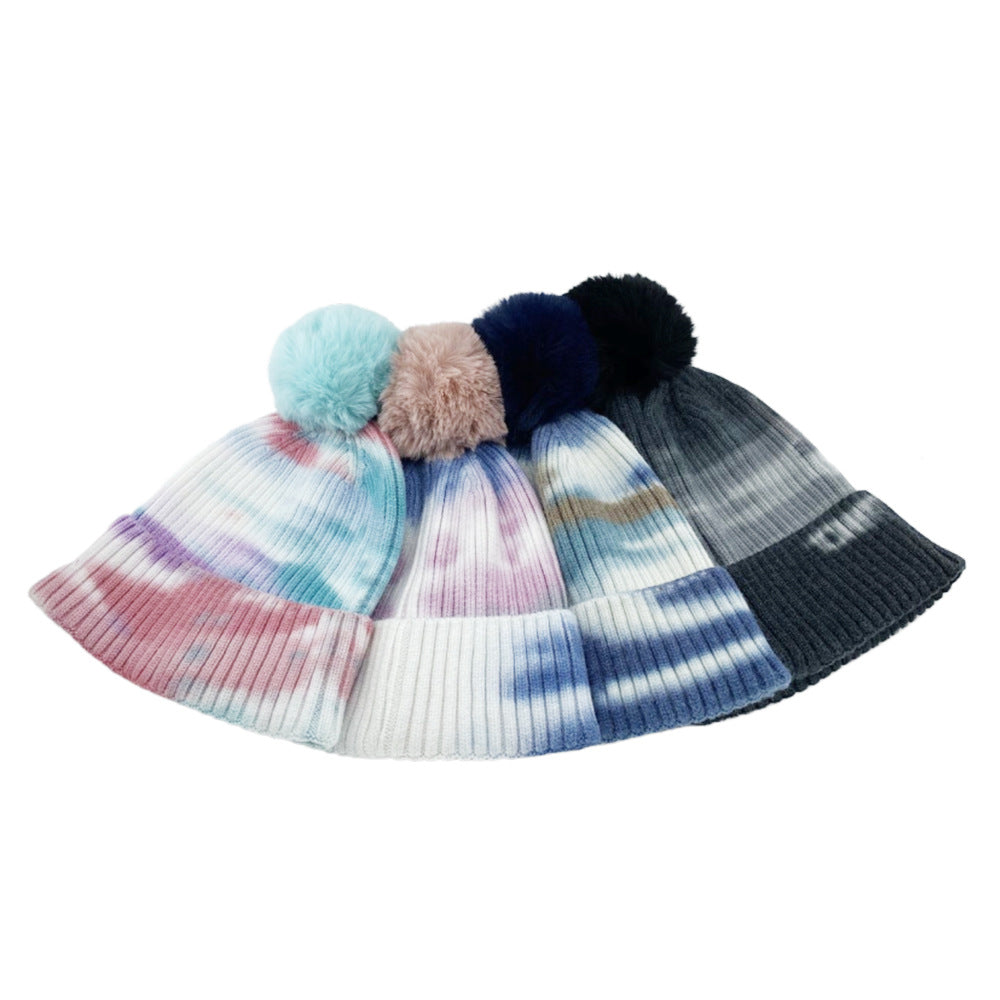 Winter tie dye color knitted hats