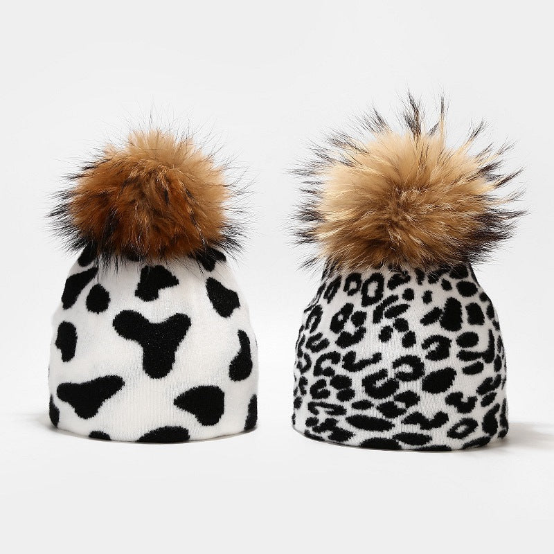 White and black pattern knitted hats