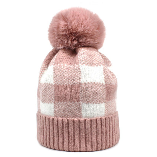 Plaid style winter knitted hats