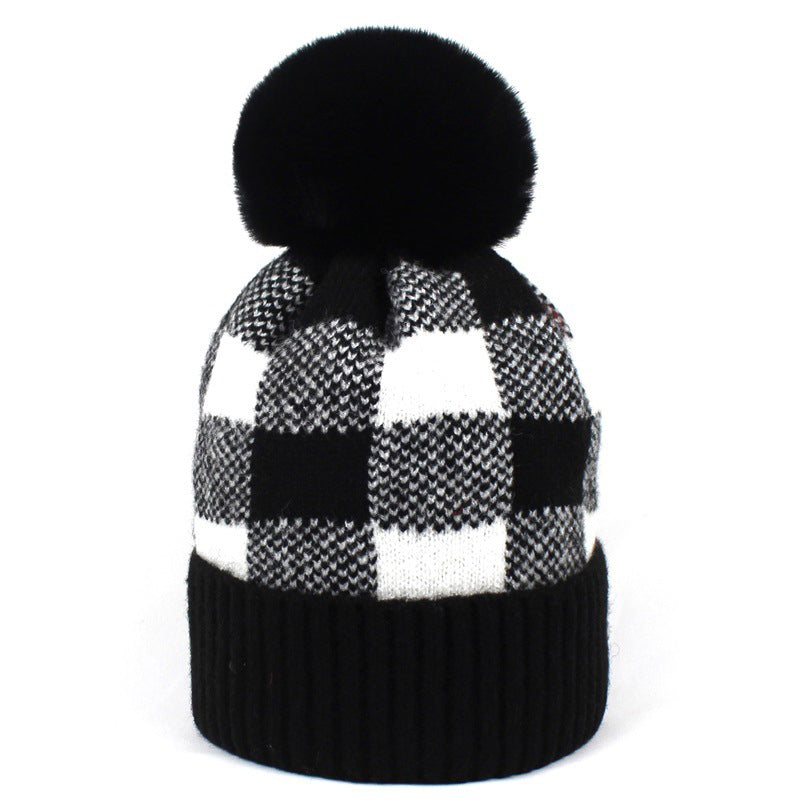 Plaid style winter knitted hats