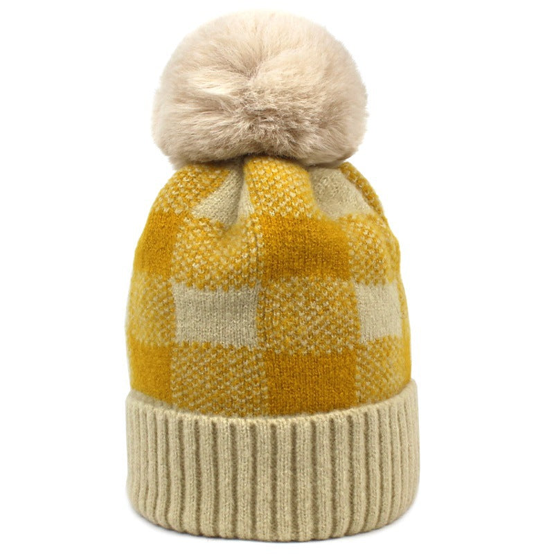 Plaid style winter knitted hats