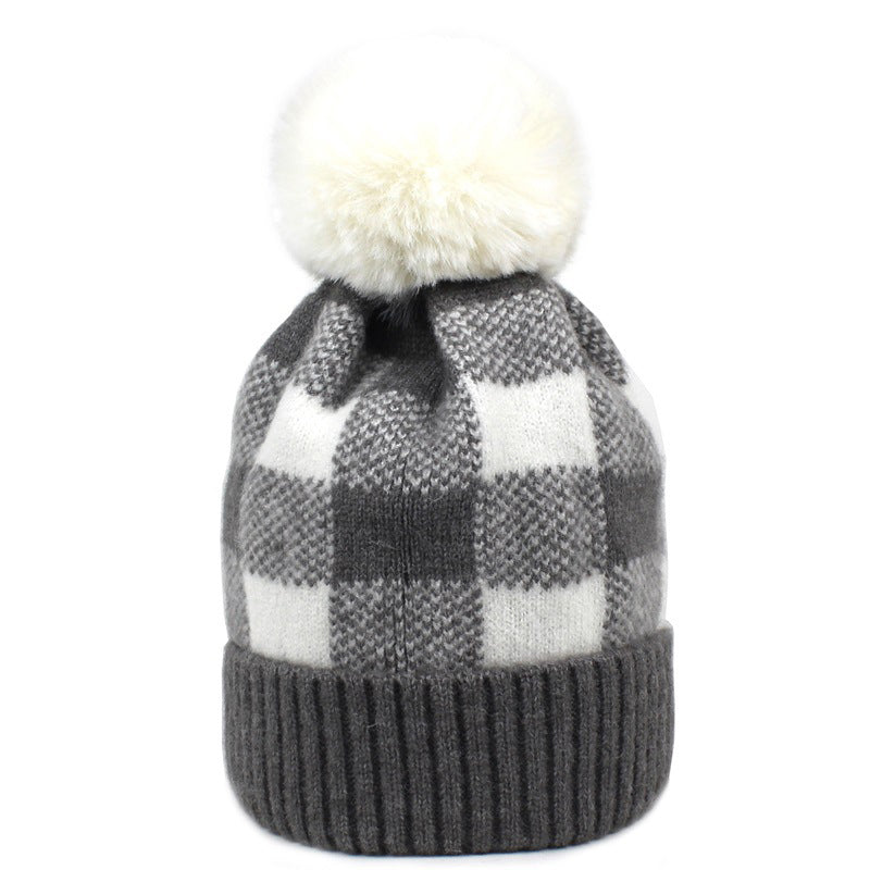 Plaid style winter knitted hats