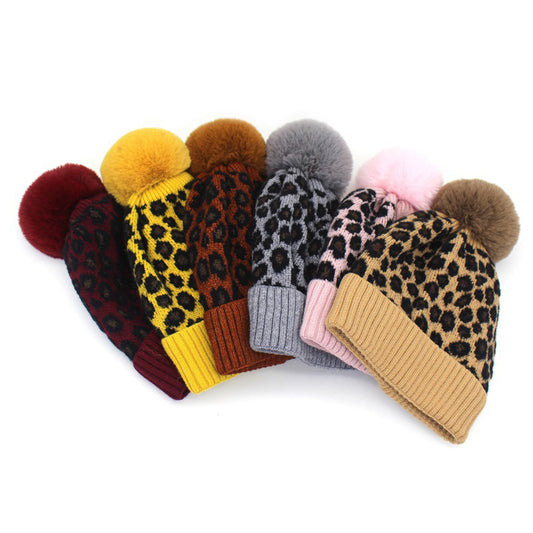 Leopard pattern knitted hats